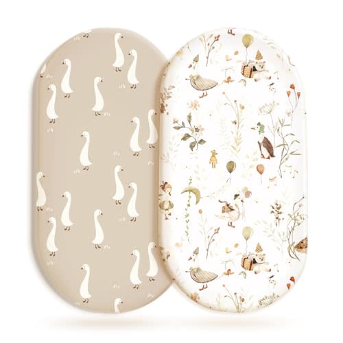 Stretchy Ultra Soft Fitted Bassinet Sheets 2 Pack, Universal Fitted for Baby Cradle Moses Basket Oval Rectangle Mattress Safe and Snug, Stylish Bassinet Sheet for Baby Boy and Girl