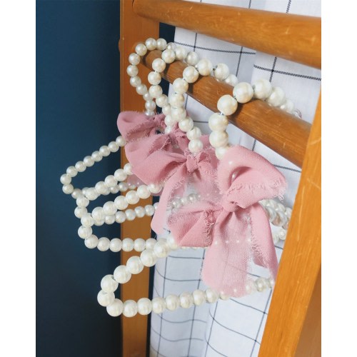Pretty pearly bead hanger with powder pink organza fabric bow for baby, little girl and doll wardrobe / LITTLE PEARL