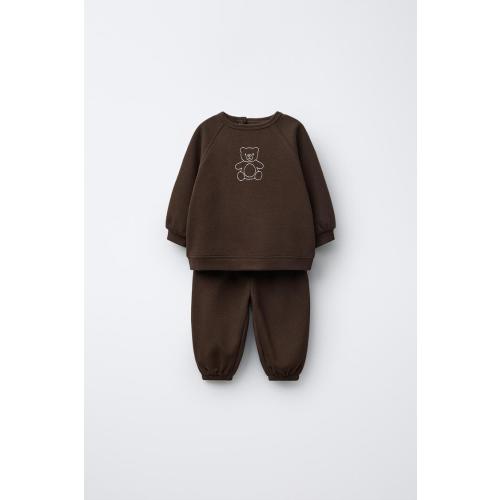 EMBROIDERED BEAR SWEATSHIRT AND JOGGER PANTS SET - Dark brown | ZARA United States