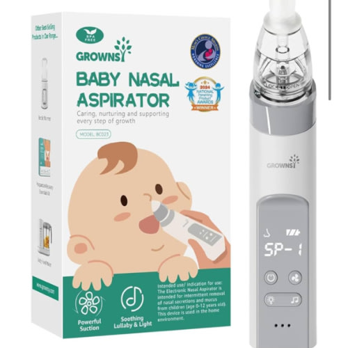GROWNSY Nasal Aspirator for Baby, Electric Nose Aspirator for Toddler, Baby Nose Sucker, Automatic Nose Cleaner with 3 Silicone Tips, Adjustable Suction Level, Music and Light Soothing Function (Gray)