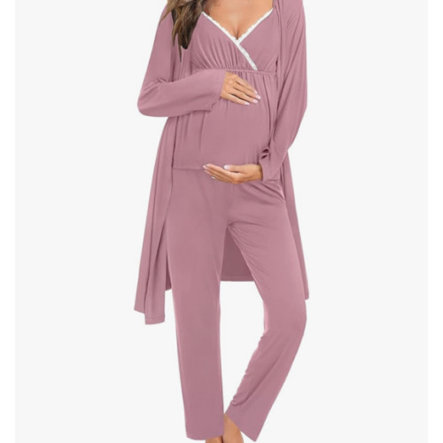 SWOMOG Maternity Nursing Robe Set 3 Piece Breastfeeding Pajamas 3 in 1 Labor Delivery Sleevless Tops&Long Pants Pregnancy Pjs