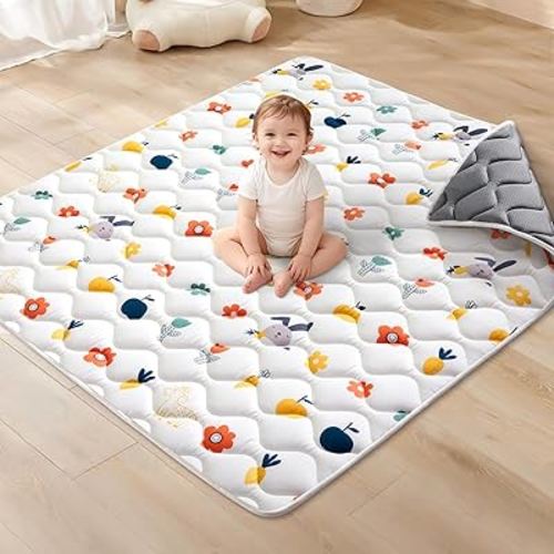 Odorless Premium Foam Baby Play Mat, Soft Microfiber Fabric Crawling Mat for Floor- Comfortable and Hypoallergenic, Non-Slip Cushioned Floor Playpen mat for Infants,Babies,Toddlers
