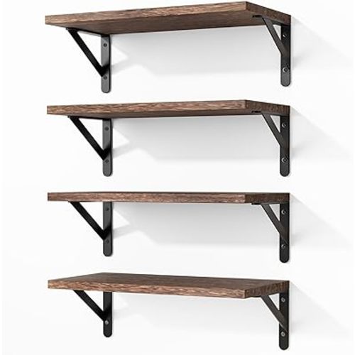 Fixwal Floating Shelves for Wall, Wood Wall Mounted Shelves for Bedroom, Bathroom, Living Room, Kitchen Storage and Decor(Brown, Set of 4, 16.5 Inch)