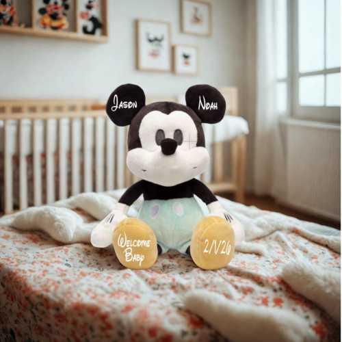 Personalized Baby Mickey Mouse Plush Nursery Decor, Baby Shower, Birth Stat