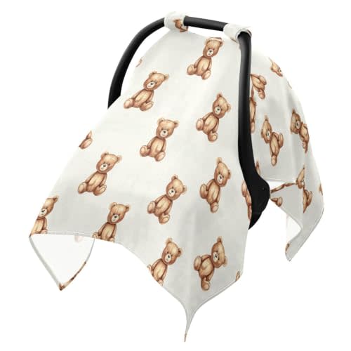 Teddy Bears Car Seat Cover Baby Girl Boy Breathable Nursing Canopy | Summer Carseat Cover for Babies, Newborn Sun Protection Nursing Cover, Lightweight Stroller Sun Shade for Travel Essentials