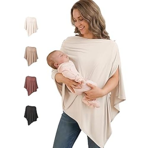 Konssy Nursing Cover for Breastfeeding, 360 Full Privacy Breathable Breastfeeding Cover, Multi-use Carseat Canopy (Blush Beige)