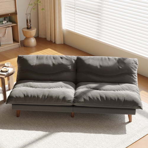 LLappuil 69" Futon Convertible Sofa Bed, Corduroy Loveseat Sofa Couch for Small Space Gray