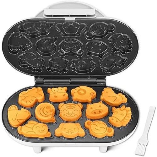 Animal Mini Waffle Maker for Kids, Mini Pancakes Maker Machine with 12 Different Animal Pancake Molds, Small Waffle Maker Iron, Excellent Christmas Gift for Kids & Adult