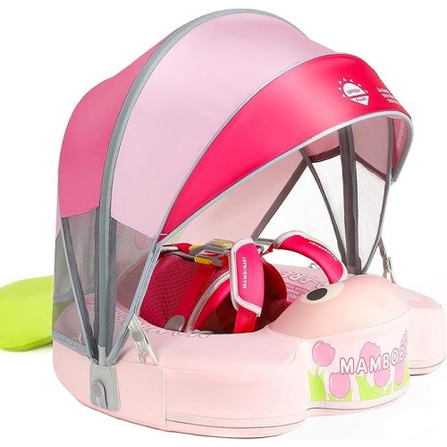 Mambobaby Float with Tail and Canopy Non-Inflatable Baby Swim Float Mambo Float Smart Swim Trainer Infant Swim Pool Float Swim Ring for 3-24months Girls Boys