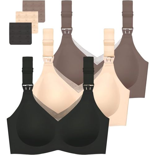 Gailife 3 Pack Nursing Bras for Breastfeeding Seamless V Neck Mesh Maternity Bra Comfort Pregnancy Sleep Bralette