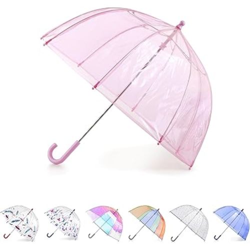 totes Kids Lightweight Dome Canopy Bubble Umbrella with Wind and Rain Protection - Pink