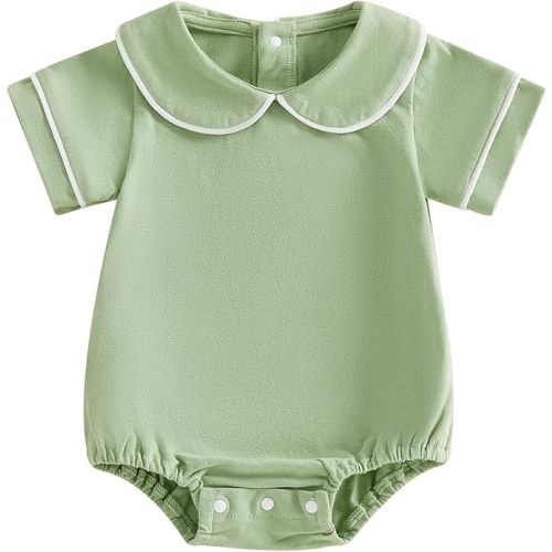 Muasaaluxi Newborn Baby Boy Summer Clothes Basic Plain Short Sleeve Romper Cotton One Piece Bodysuit Jumpsuit 0-18M