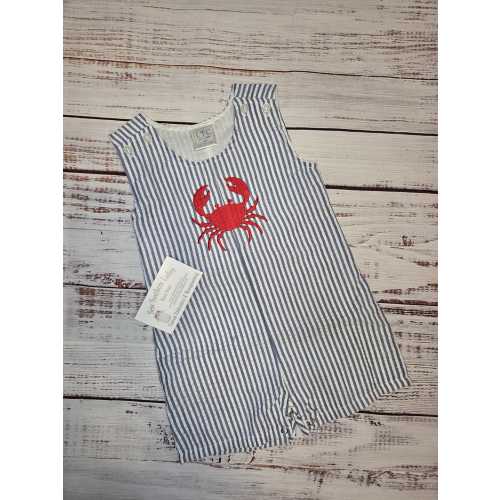 Boys Seersucker Jon Jon | Embroidered Crab Romper, Beach Outfit