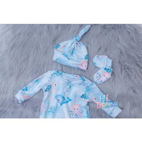 Newborn Baby Knotted Gown Set// Ocean Friends Baby Set/ Best Baby Shower Gift//Newborn Essentials// sea turtle// baby whale //kids lounge