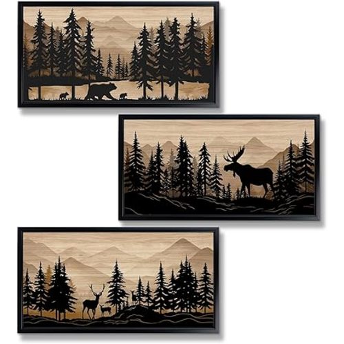 WELMECO Rustic Cabin Decor Bear Moose Deer Wall Art Cabin Bathroom Decor
