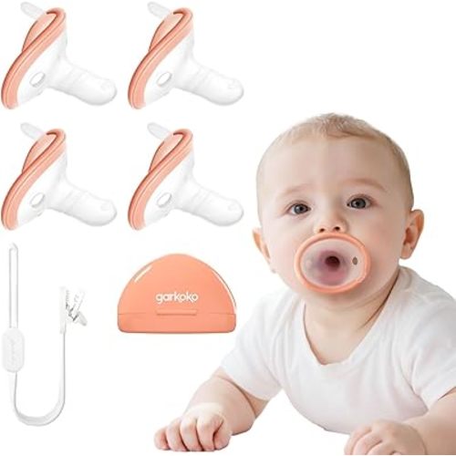 4-Pack Teething Pacifiers with Clip & Case, for Babies 0-18 Months, Thumb Shape Avoid Baby Biting Hands, Non-Touch Face, Food-Grade Silicone, Baby Teething Relief