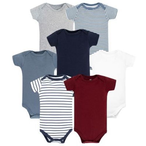Hudson Baby Infant Boys Cotton Bodysuits 7-Pack, Burgundy Blue Basic, Newborn