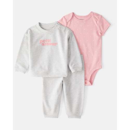 Baby Girl 3-Piece 'Petit Amour' Polka Dot Cardigan Outfit Set - Pink | Carter's