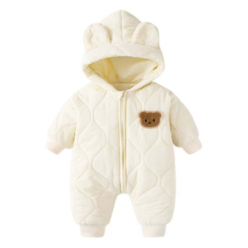 Emitonse Baby Boy Girl Winter Hooded Puffer Jacket Girls' Outerwear Jackets Coats Baby Snowsuit Winter Romper Hooded Boys Girls Jumpsuit Windproof Clothes Size for 0-3 Months,Beige