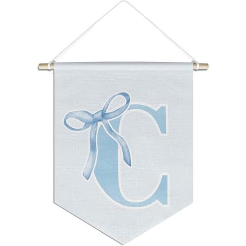 initial Personalized Preppy Canvas Hanging Pennant Flag Banner, Coquette Bow Teen Girl Gifts,Trendy Cute Monogrammed Gifts Wall Decor for Women Teen Girl Nursery bedroom(blue C)