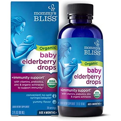Mommy's Bliss Organic Baby Elderberry Drops, Immune Support with Vitamins, Prebiotics, Zinc & Organic Echinacea, Age 4 Months +, 3 Fl Oz (36 Servings)