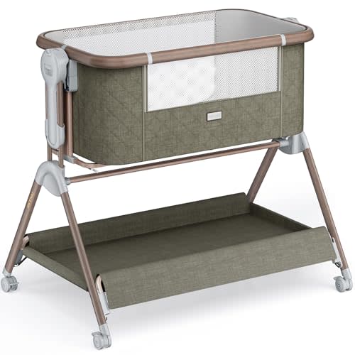 Baby Bassinet Bedside Crib, Rocking Bassinet for Newborns, Green | 3-in-1 Baby Bassinet Bedside Sleeper with Lockable Wheels, 6 Adjustable Heights, Included Mattress, ASTM Certified