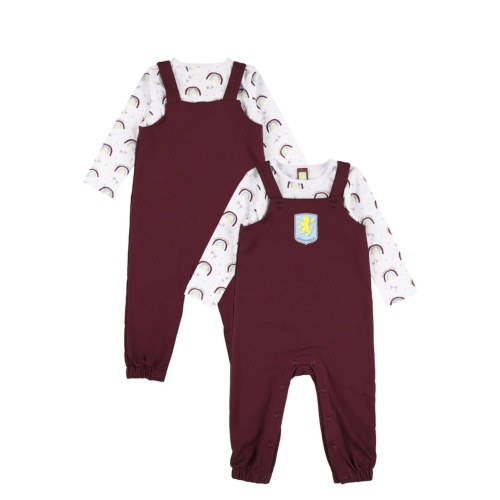 Aston Villa Dungaree and Top Set - Claret - White - Baby