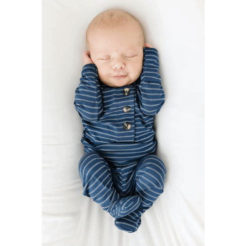 Lou Lou & Co - Infant Hank Top + Bottom Set in Navy w/ Micro Stripes (3-6mo and 6-12mo)