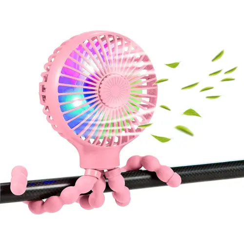 scurry Stroller Fan Upgraded Portable Fan Versatile Fan Personal Desk Fan USB Rechargeable Fan with LED Light and Aromatherapy Flexible Tripod Design Handheld Fan 3 Speeds Baby Fan for Stroller（Pink）