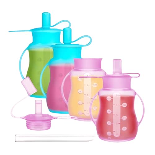 Silicone Reusable Baby Food Pouches, Storage for Homemade Purees, for Applesauce, Yogurt, Smoothies, BPA-Free Silicone Reusable Pouch Toddler, Dishwasher, Freezer, Microwave Safe (Purple)