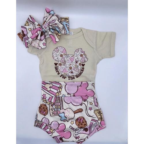 Magical Park Snacks Baby Bummies & Bow Set: Theme Park Outfit
