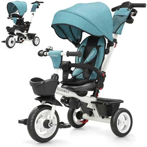 EOOWOY 7 in 1 Toddler Tricycle, Baby Tricycle 360° Swivel Seat for 18M-5Y