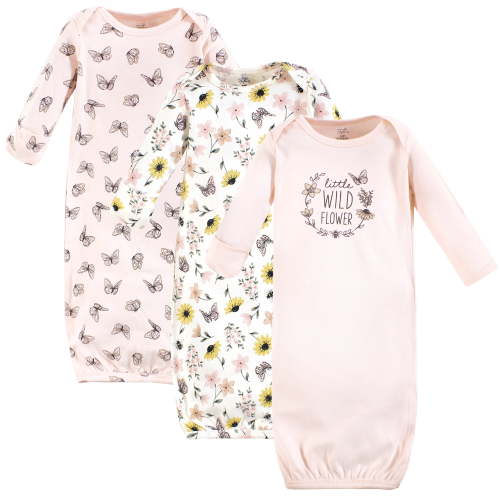 Touched by Nature Baby Girls Organic Cotton Gowns, Soft Wildflower, 0-6 Months