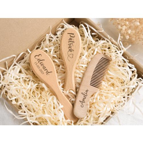 Personalized Wooden Baby Hair Brush Set, Baby Shower Gift, Newborn Gifts, Custom Engraved Name Brush, Baby Girl/Boy Gifts