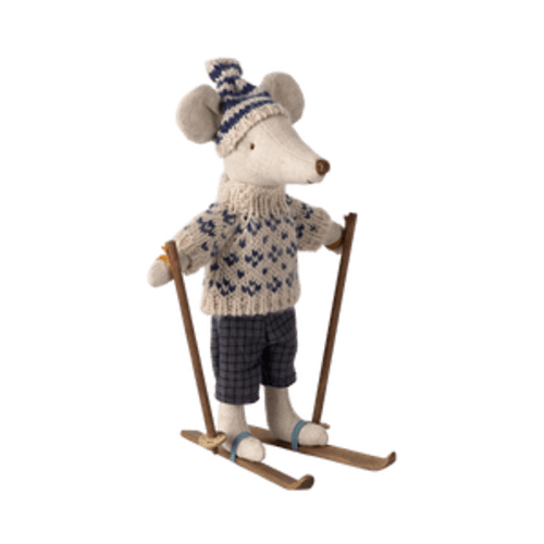 Winter Mouse with Ski Set, Dad, Blue – Maileg - Maileg USA