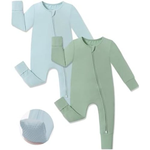 JunNeng Viscose from Bamboo Sleeper with Mittens, 2 Way Zipper Baby Boy Pajamas, Non Slip Sleep'N Play Romper