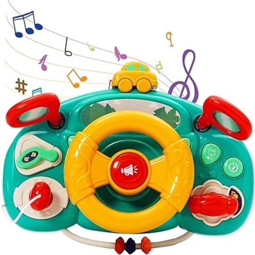 Ark miido Steering Wheel Toys, Baby Turn and Learn Driver, Simulation Driving Learning Educational Toy, Musical Driving Wheel, Montessori Toy for Tooddler Birthday Gifts for 18month+Boy Girl（Green）