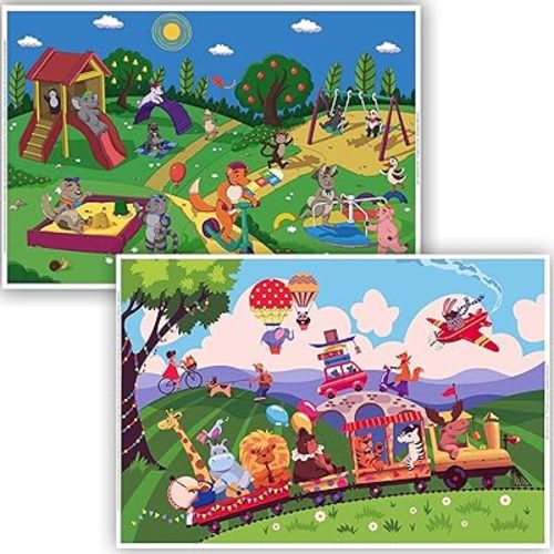 Klean Kids Animals at Play Disposable Placemats for Baby, 40 Pack Sticky Toddler Placemat for Restaurants | 12" X 18" Kids Placemat, Fun Design Baby Place Mat for Dining Table