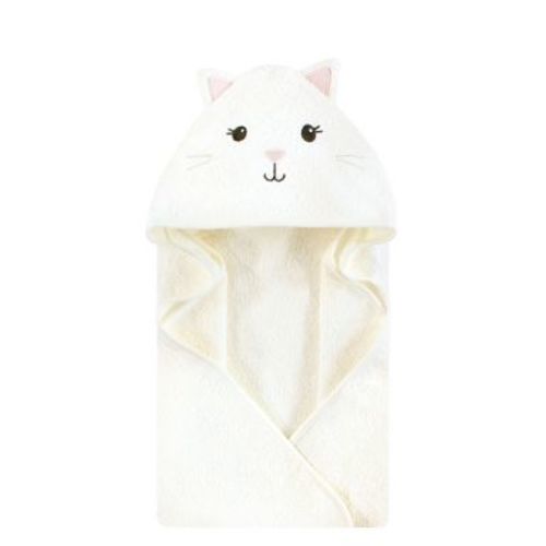 Hudson Baby Infant Girl Cotton Poly Animal Face Hooded Towel, Pretty Kitty, One Size