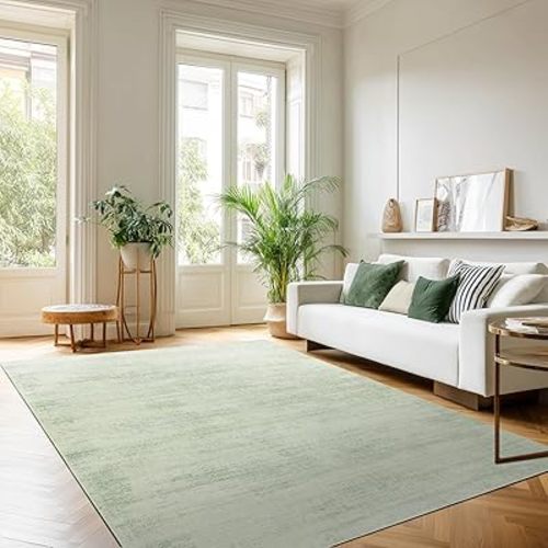 Abstract Neutral Area Rugs for Living Room Sage Green Nursery 5x8 Rug Non Slip Washable Low Pile Floor Covering Carpet for Playroom Bedroom Light Green