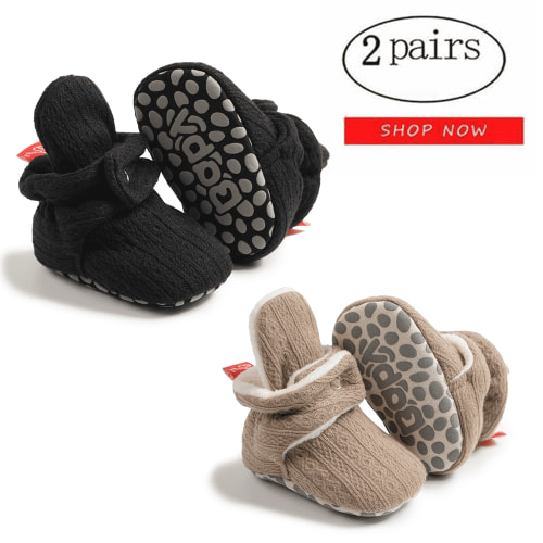 HsdsBebe Baby Girls Boys 2 Pairs Cotton Boots Newborn Winter Cozy Fleece Booties Infant Socks Shoes For 0-18 Months