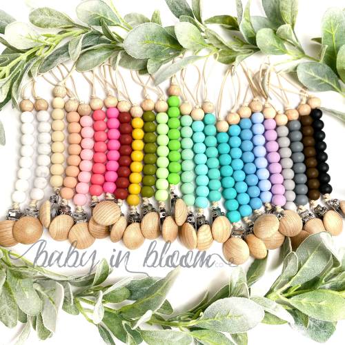 Wooden pacifier clip⦁Silicone pacifier clip⦁Baby binky clip⦁Boho pacifier chain⦁Chupetero