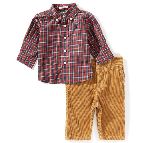 Ralph Lauren Baby Boys Plaid Long-Sleeve Woven Shirt & Corduroy Pants Set