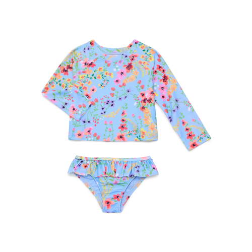 Wonder Nation Baby and Toddler Girl Ruffle Rash Guard Swim Set, 2-Piece, Size 12M-5T