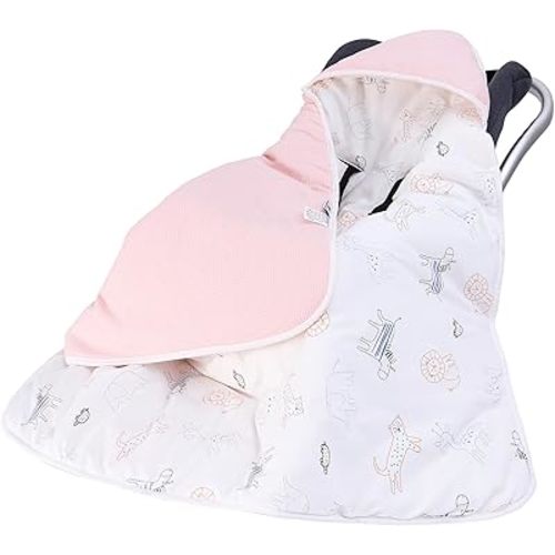 Miracle Baby Car Seat Swaddle Blanket for Babies, Waffle Carseat Blanket for Infants Newborn, Double-Layered Suitable for Autumn Winter35.4 x35.4 (Pink + Zoo, Winter)