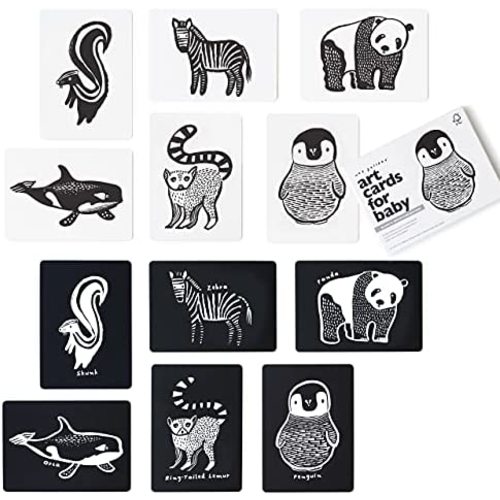 Wee Gallery Black and White Art Flash Cards for Babies, High Contrast Educational Animal Picture Cards, Baby Visual Stimulation, Brain and Memory Development in Infants and Toddlers - B&W Animals