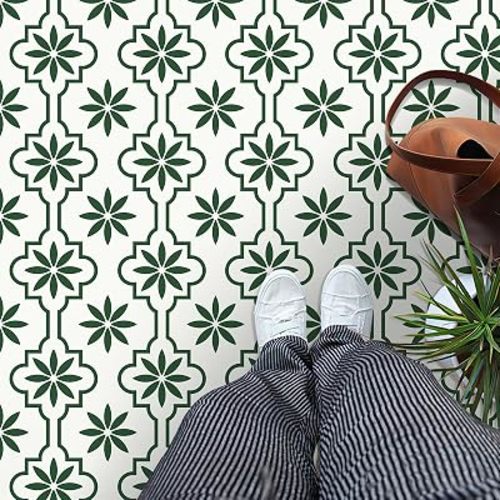 MORCART Peel and Stick Floor Tile, Vinyl Flooring Waterproof, DIY Flooring for Bathroom, Kitchen, Fireplace, Pet House, Stairs, Bedrooms, Wall (40PCS,7.87" x 7.87",Green)