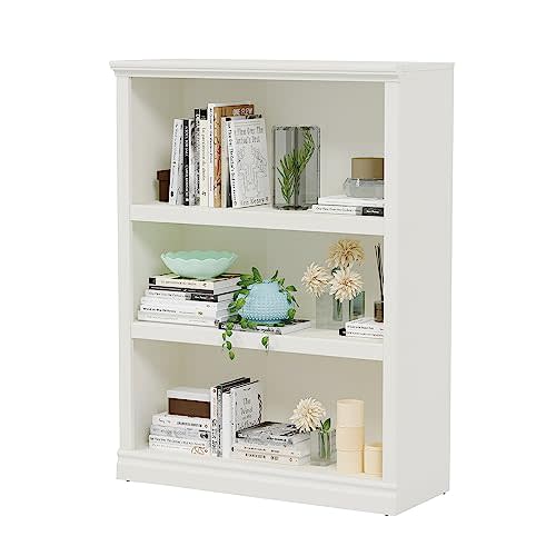 43 in Tall Bookcase, 3-Tier Bookshelf Open Storage, 33 inch Wide Floor Standing Indoor Furniture, Book Cases for Home School Library Office Bedroom Kids, White 3 Tiers