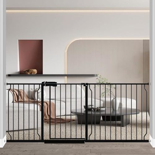 Fairy Baby Extra Wide Baby Gate 71.6-76.3 Inch Wide, Walk Through Pressure Mounted No Drill for Doorways, Long and Large Tension Gate for Pet and Kids, Black