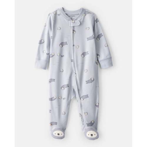 Otter Print 100% Cotton Long-Sleeve Snug Fit Sleep & Play Pajamas - Blue | Carter's